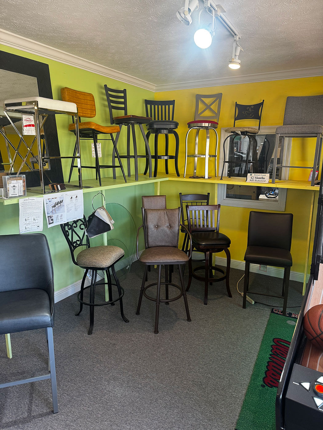 Bar stools and game room lighting